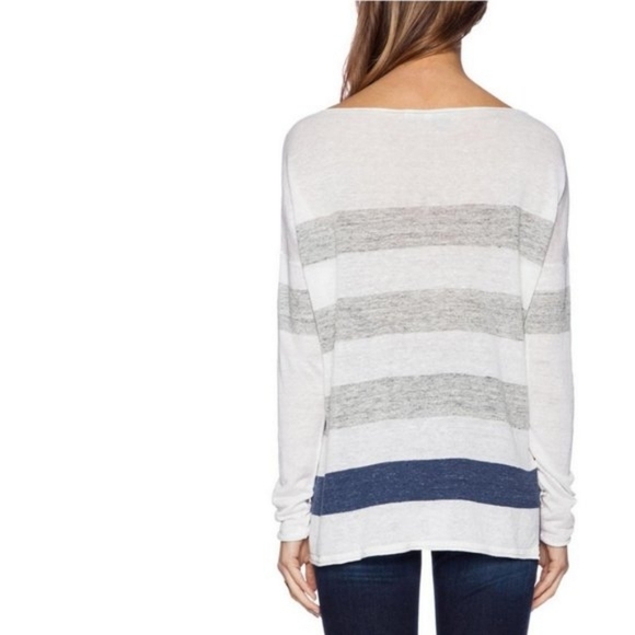 360 Sweater Light Gray and White Striped Crew Neck 100% Linen - Picture 2 of 9